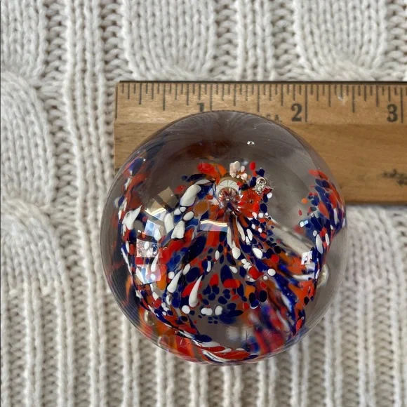 Abstract Glass Art Paperweight Sphere Dome- Red, Blue, and White flat bottom - Picture 10 of 12